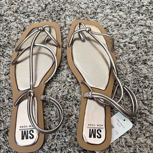SM New York Rose Gold Knotted Strappy Flat Sandals